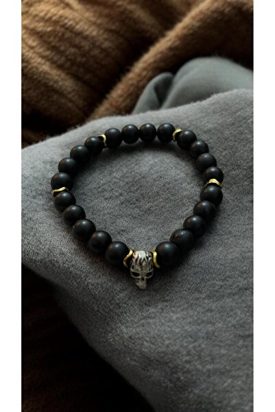 sade kirtasiye Kuru Kafa Bileklik, Siyah Bileklik, Unisex Boncuk Siyah Kuru K...