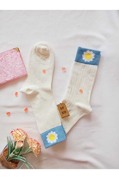 ENEFENDİ 2 Pairs of Chamomile Cotton Scented Women's Socks Soft Seamless Ecru Brown Socket 36 40