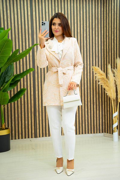 zümrüt moda Glittery Jacquard Cross Line Detail Jacket and Pants Double Evening Dress Suit 1730