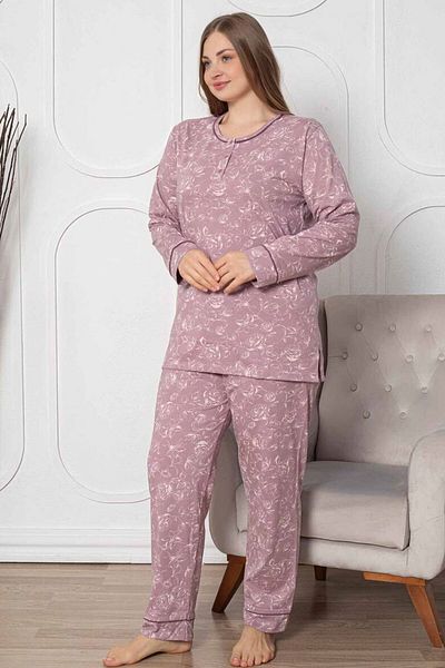 ALİMER Dried Rose Patterned Women's Pajama Set Edy2786B-Gk