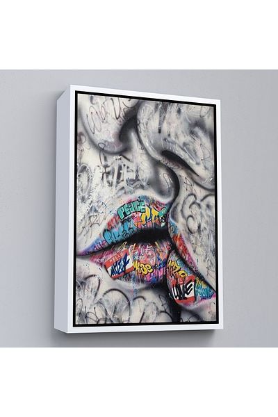 Harita Sepeti Artă de perete pe pânză cu cadru alb, pictură pe pânză în stil Banksy
