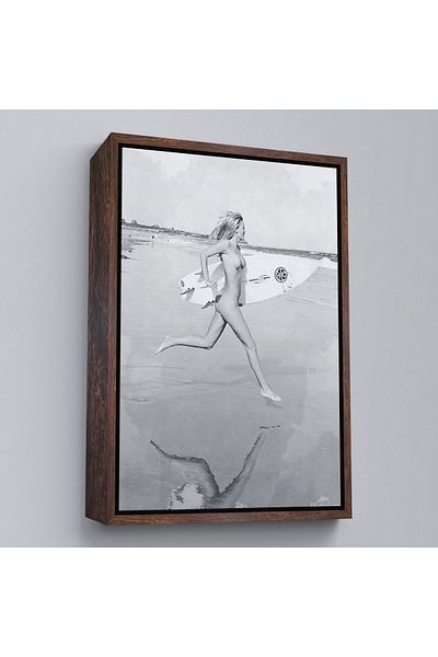 Harita Sepeti Naked Surfer Woman Canvas Print cu cadru alb