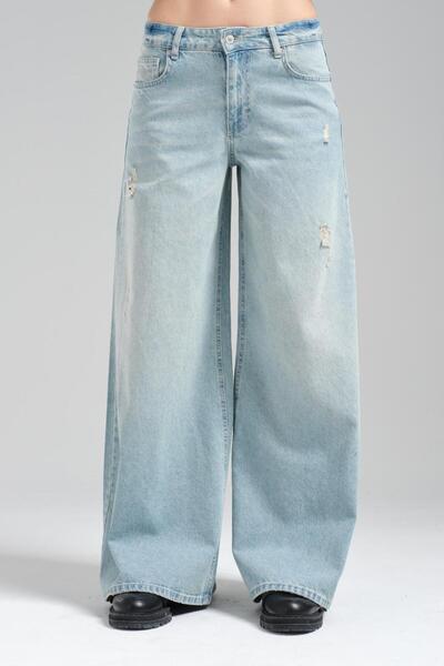 tw3 Women's Ice Blue Denim Color Wide Leg Denim Trousers
