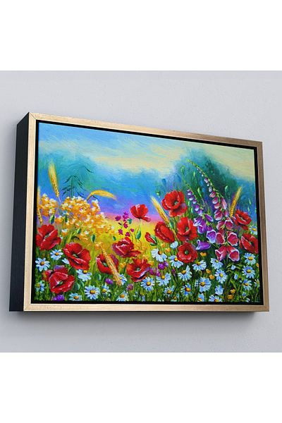 Harita Sepeti Flori colorate în cadru de aur Vizualizare pictură în ulei Pictură decorativă pe pânză