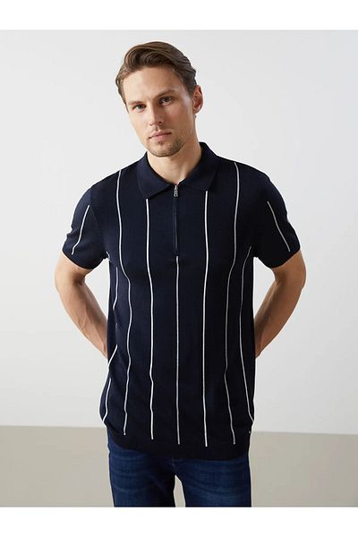 LC Waikiki Polo Neck Short Sleeve Striped Men's Knitwear Sweater