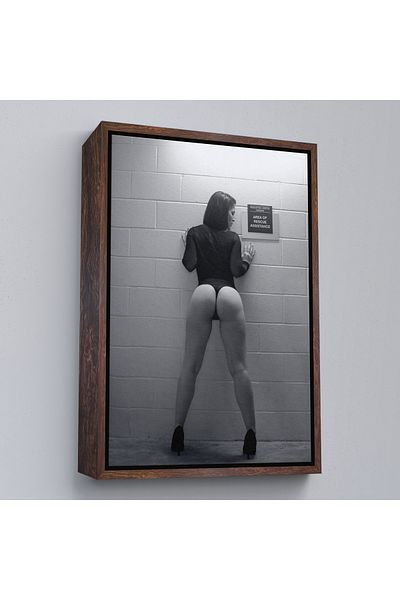 Harita Sepeti Smooth Sexy Adın Body Leaning Against the Wall Canvas Painting with White Frame