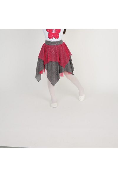 Dıgıl Kids Fuchsia Gray Asymmetrical Cut Girl's Skirt