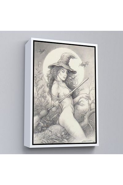 Harita Sepeti Zăpada zburătoare către Shabbat în cadru alb, Halloween de epocă, pictură pe pânză Wiccan Peculiarities