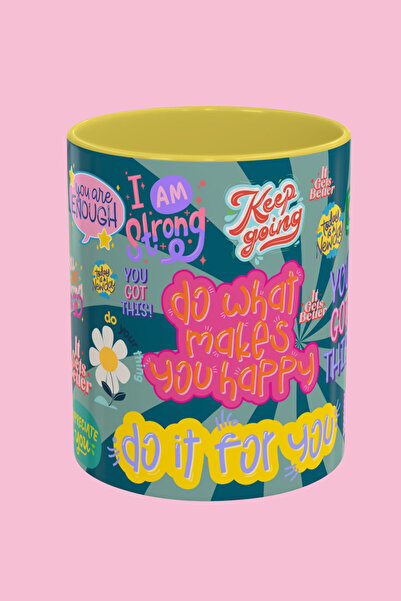 Midas Design Motivasyon Dolu Renkli Tasarım Porselen Kupa