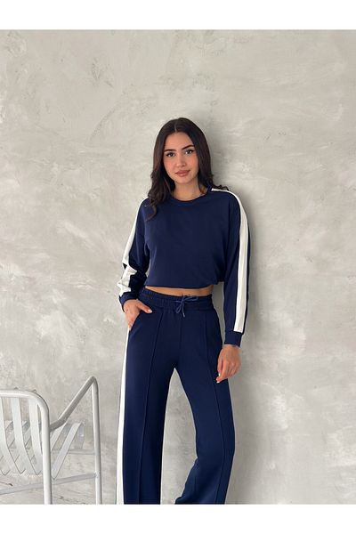 sportiness Wide Stripes Soft Texture Modal Fabric Tracksuit Set