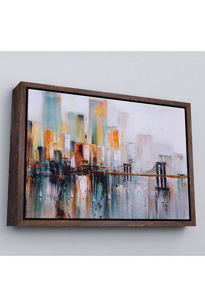 Harita Sepeti Brooklyn Bridge New York Pictură în ulei cu cadru alb Pictură decorativă