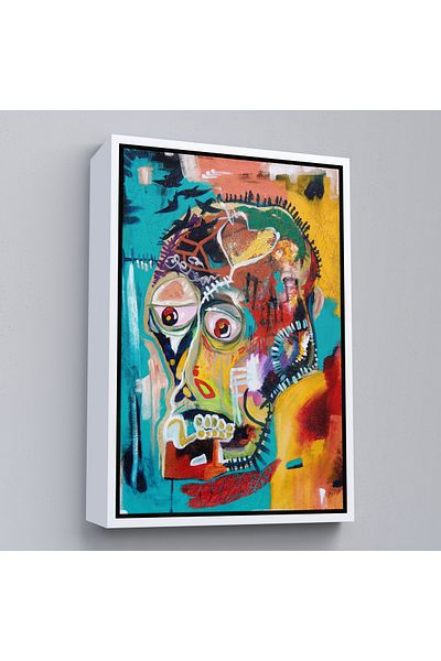 Harita Sepeti Jean Michel Basquiat cu cadru alb, craniu fără nume 1981 Pictură pe pânză