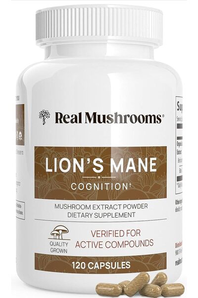 Real Mushrooms Lions Mane Mushroom Capsules (120) | Brain & Focus Supplement, Mushroom Extract