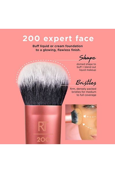 Real Techniques Expert Face Foundation Brush, Dense Bristles for Streak-Free Buffing, Orange, 1 Count