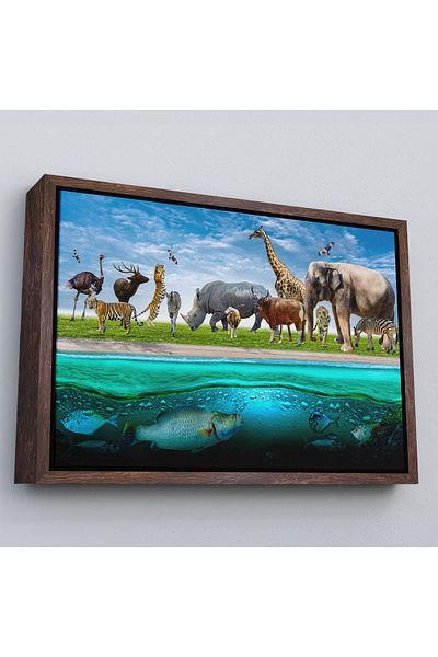 Harita Sepeti Pictură decorativă pe pânză Lumea animalelor cu cadru alb
