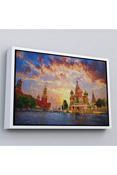 Harita Sepeti Pictură pe pânză Kremlin din Moscova și Catedrala Sfântului Vasile pe Piața Roșie cu cadru alb