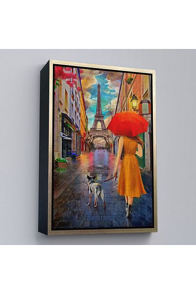 Harita Sepeti Omul care merge la Turnul Eiffel într-un cadru de aur Femeie Pictură în ulei Aspect Decorativ Pictură murală pe pânză