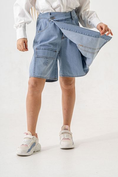 GİYİCEM TEKSTİL Fusta scurtă din denim cu dungi pentru fete