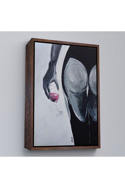 Harita Sepeti Femeie sexy care băut vin roșu cu cadru alb Pictură murală