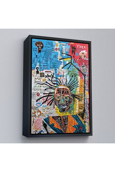 Harita Sepeti Jean Michel Basquiat Jazz King Canvas cu cadru auriu, Jazz King Canvas