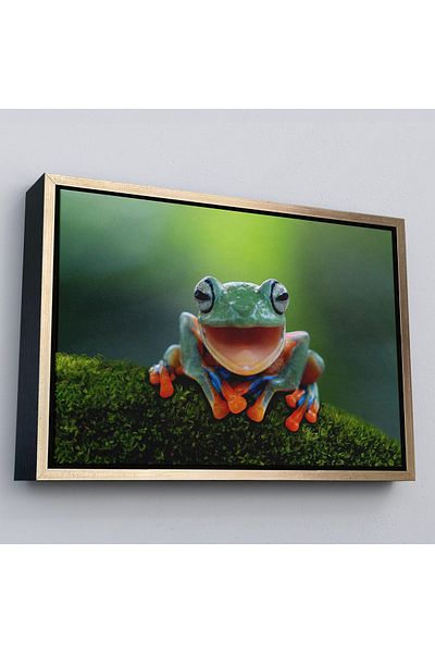 Harita Sepeti Pictură decorativă pe pânză cu broască zâmbitoare colorată într-un cadru auriu