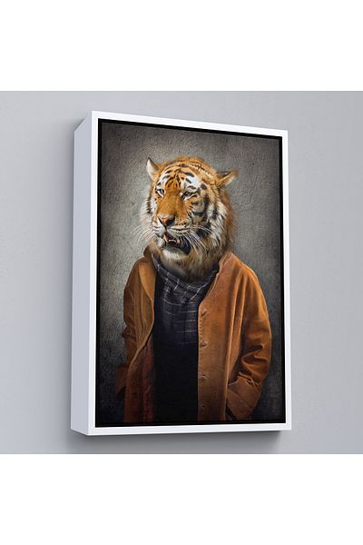 Harita Sepeti Pictură decorativă pe pânză Tigru Bărbat cu cadru alb