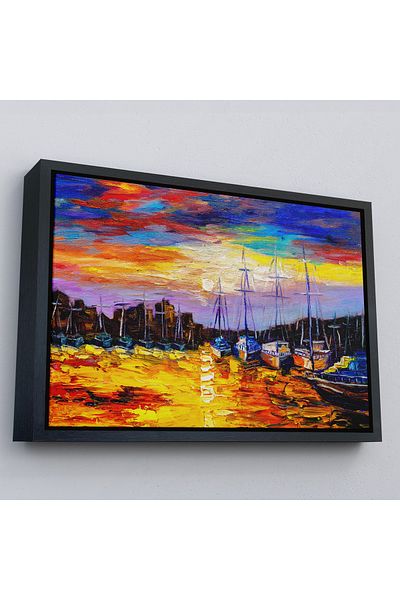Harita Sepeti Pictură de perete pe pânză Fisherman's Village cu cadru auriu