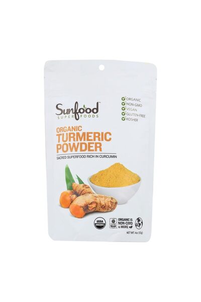 Sunfood Superfoods Sunfood Organic Turmeric Powder - Pure Ground Spice, Curcumin Supplement, 4 oz Bag