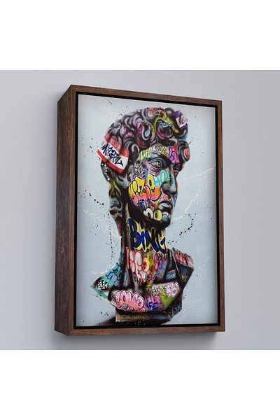 Harita Sepeti Poster colorat cu desen cu cap antic Banksy cu cadru alb, pictură pe pânză de artă de stradă Michelangelo