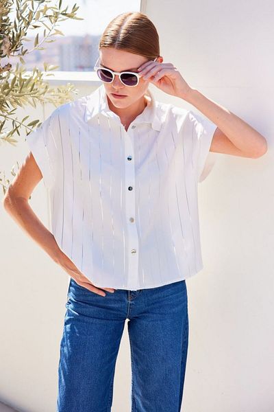 Kokosh moda 20262 Short Sleeve Striped Shirt - White