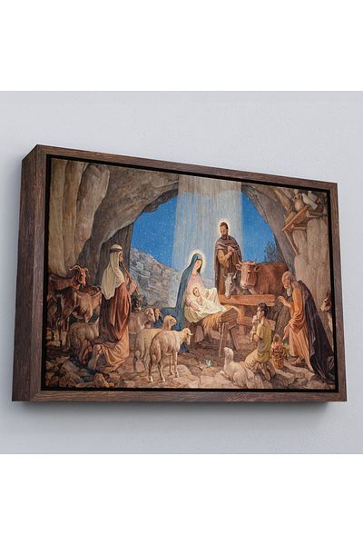 Harita Sepeti White Framed the Birth of the Christ and the Virgin Mary Canvas Print