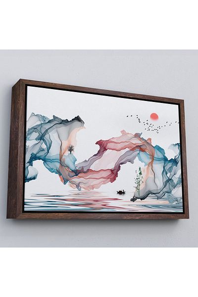 Harita Sepeti Pictură de perete decorativă pe pânză cu cerneală abstractă cu cadru alb