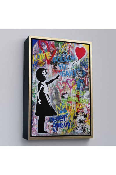 Harita Sepeti Balon colorat cu cadru de aur pentru fată, pictură pe pânză Banksy