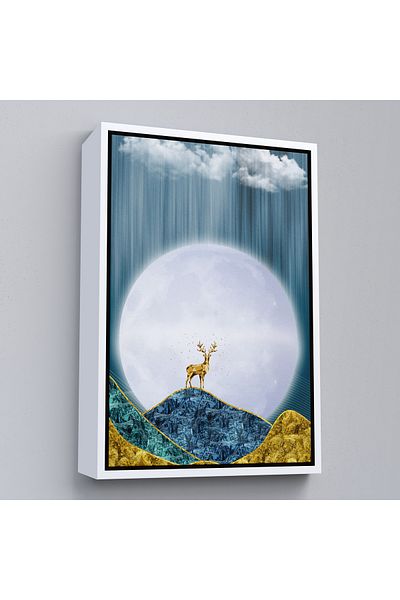 Harita Sepeti Modern Design Golden Deer Painting with White Frame