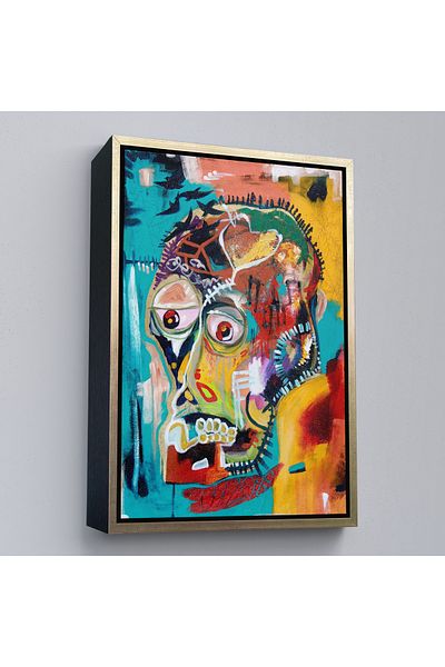 Harita Sepeti Jean Michel Basquiat într-un cadru de aur, craniu fără nume 1981 Pictură pe pânză