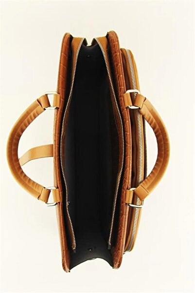 QUB CLUB Τσάντα δικηγόρου για χαρτοφύλακα φορητού υπολογιστή Unisex Tan Crocodile 15 & 15,6 ιντσών