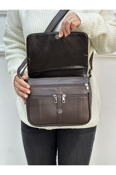 Deribag Piele naturală, curea încrucișată, maro, geantă de umăr pentru femei 25*21*7 cm