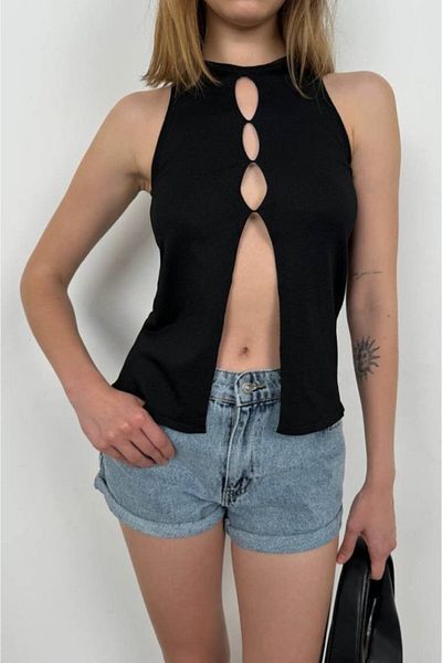 modaserdem    Halter Neck Chest Detail Blouse