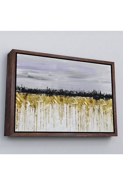 Harita Sepeti Awesome Harmony of Gold Black and Blue in White Frame Modern Canvas Painting