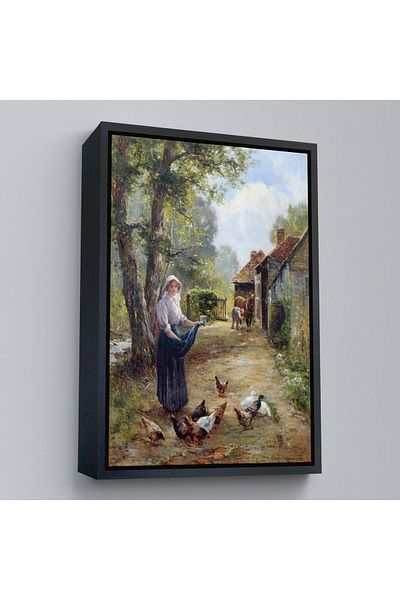 Harita Sepeti Pictură de perete Rusă Rustică Femeie și Pui cu Cadru Aur