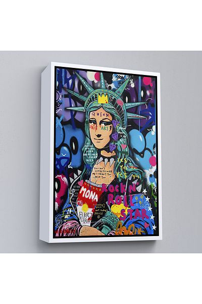 Harita Sepeti Ζωγραφική τοίχου Mona Lisa Graffiti Pop Art με λευκό πλαίσιο