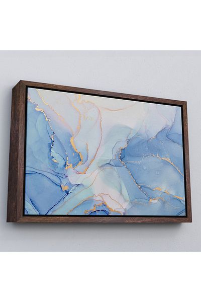 Harita Sepeti Marble Pattern Given Canvas Painting with White Frame Ink and Alcohol Elements