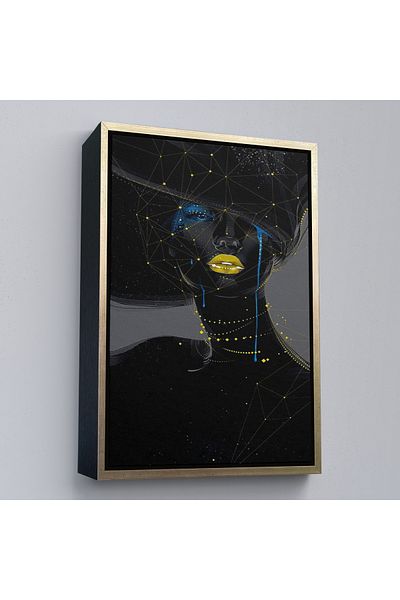 Harita Sepeti Pictură decorativă de perete pentru femei, negru surreal, cu cadru auriu