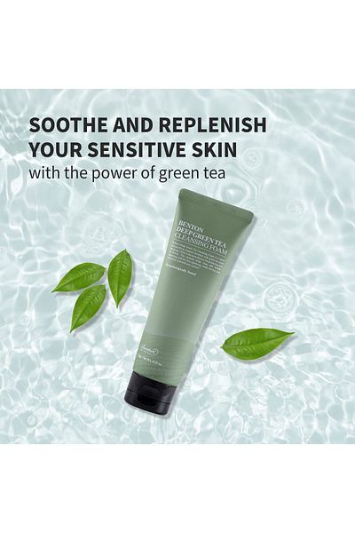 Benton Deep Green Tea Face Wash (4.23 oz.) - Hydrating, Gentle Korean Foaming Cleanser for All Skin Types
