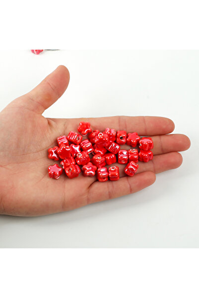 yfhobi 1 Adet - 11 mm Çiçek Desenli Porselen Boncuk, Kırmızı Renk Porselen Ta...