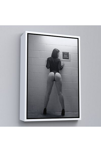 Harita Sepeti Smooth Sexy Adın Body Leaning Against the Wall Canvas Painting with White Frame