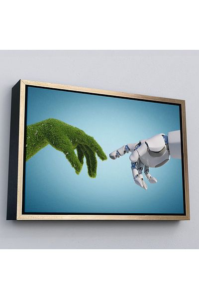 Harita Sepeti Pictură murală pe pânză decorativă abstractă natură și tehnologie cu cadru auriu