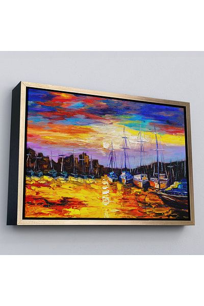 Harita Sepeti Pictură de perete pe pânză Fisherman's Village cu cadru auriu