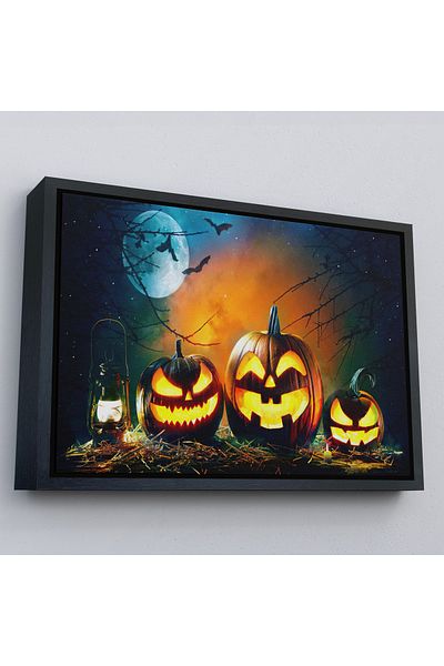 Harita Sepeti Lampă cu gaz și dovleci sculptate cu cadru auriu, pictură decorativă de Halloween