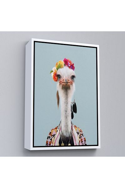 Harita Sepeti Pictură decorativă de perete cu struț în ținută umană cu cadru alb